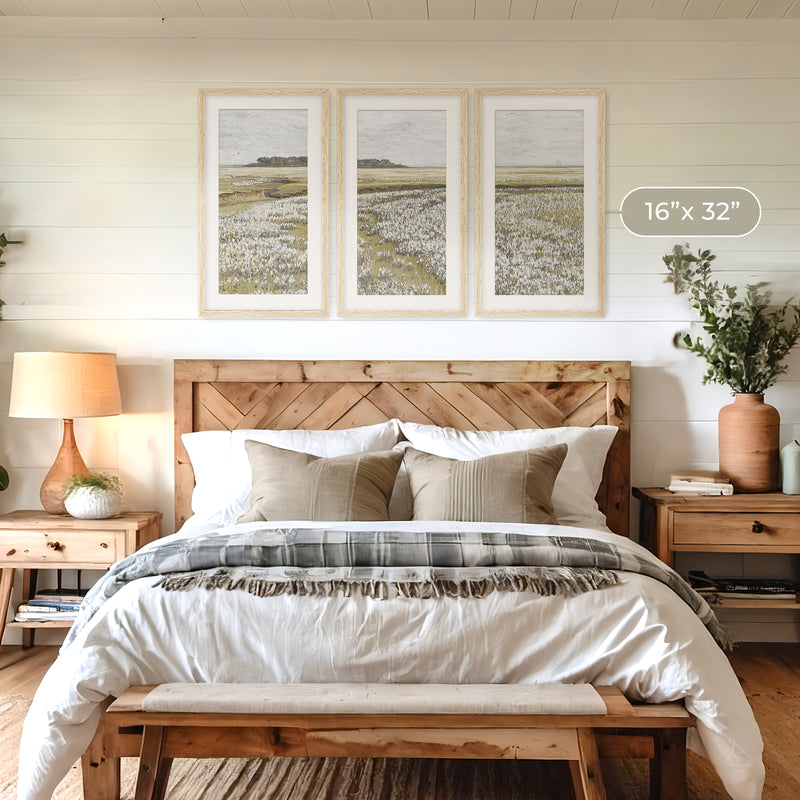 Flourishing Fields Landscape Triptych Painting - Sage and Rose Prints