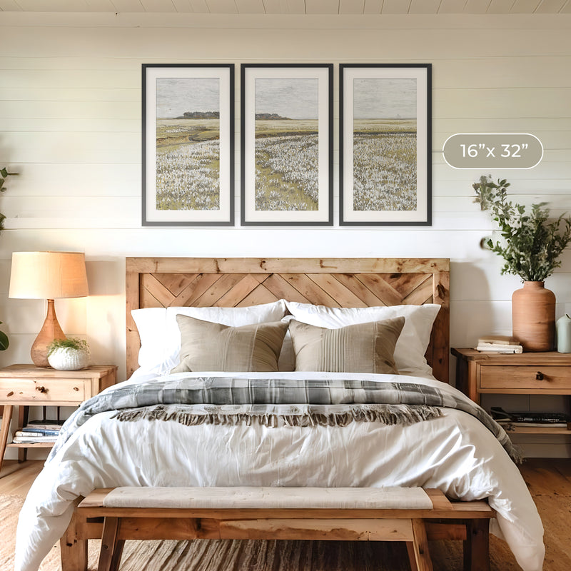 Flourishing Fields Landscape Triptych Painting - Sage and Rose Prints