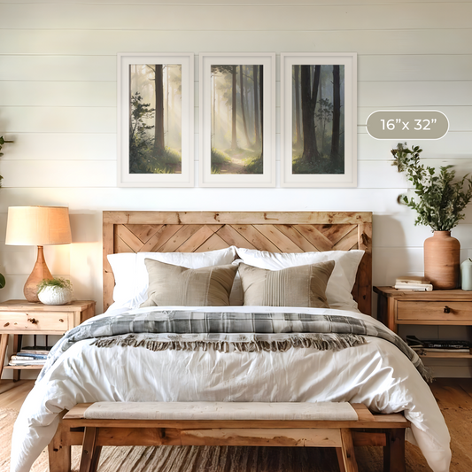 Sunlight Through a Misty Forest Triptych - Sage and Rose Prints