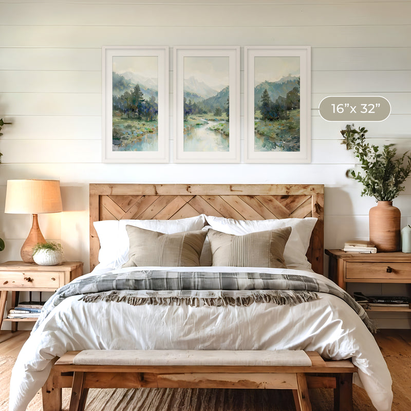 Rocky Mountain River Valley Triptych - Sage and Rose Prints