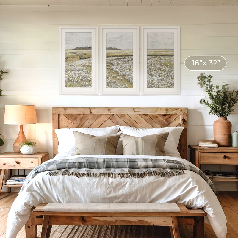 Flourishing Fields Landscape Triptych Painting - Sage and Rose Prints