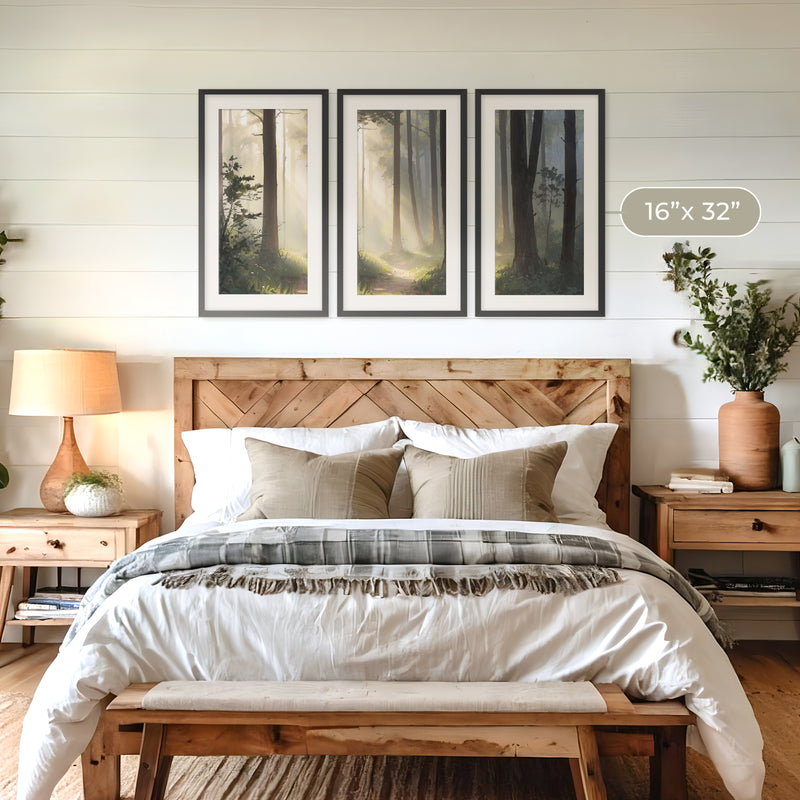 Sunlight Through a Misty Forest Triptych - Sage and Rose Prints