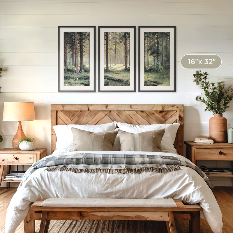 Sunny Forest Clearing Painting Triptych - Sage and Rose Prints