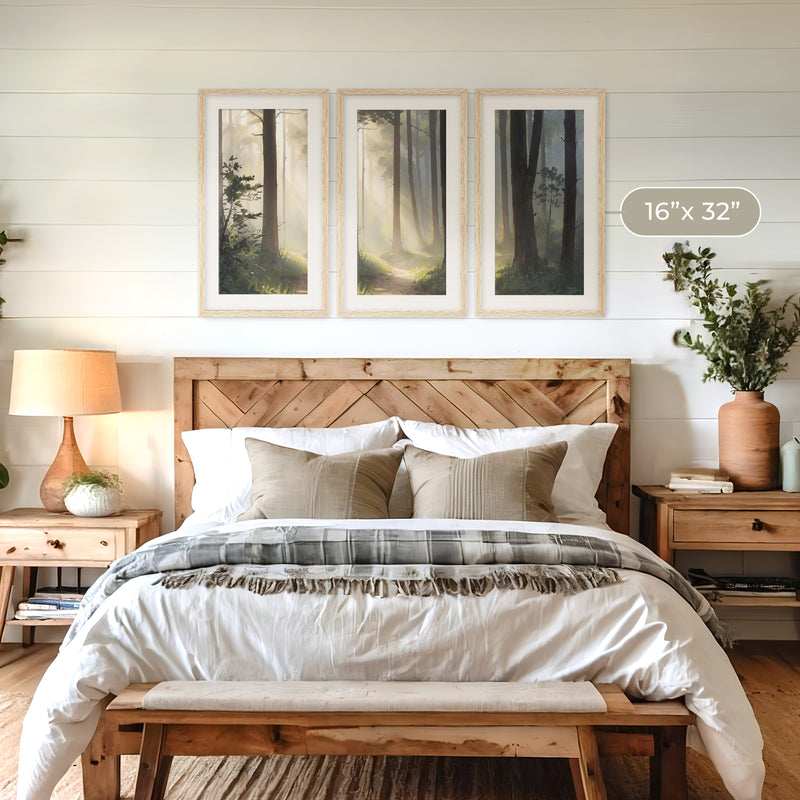 Sunlight Through a Misty Forest Triptych - Sage and Rose Prints