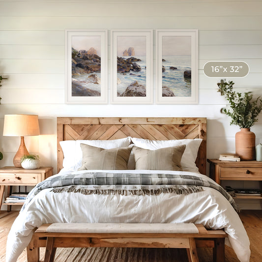 Seaside Sunrise with Coral Pink Triptych - Sage and Rose Prints