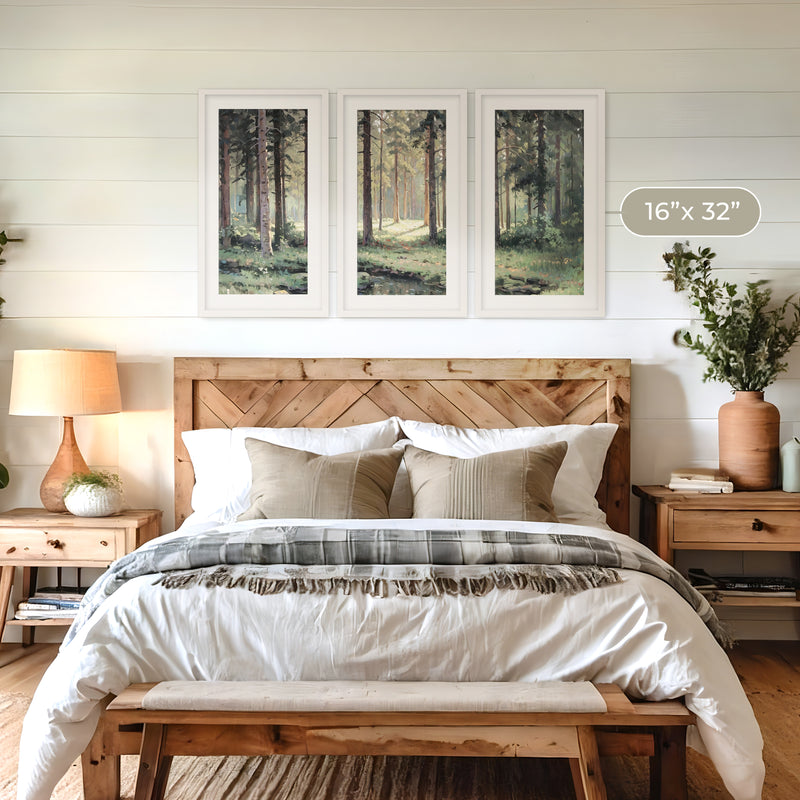 Sunny Forest Clearing Painting Triptych - Sage and Rose Prints