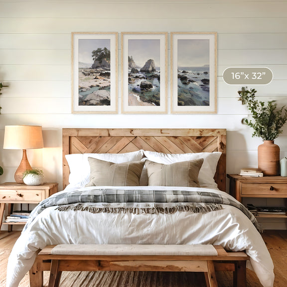 Rocky Beach Painting Triptych - Sage and Rose Prints