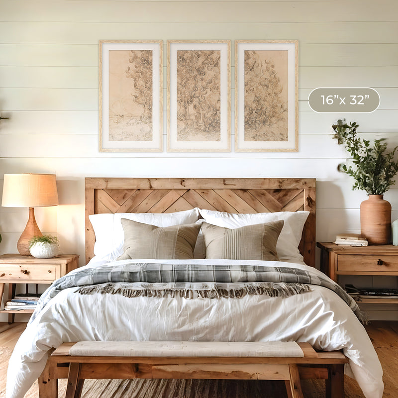 Vintage Drawing by Vincent Van Gogh Triptych - Sage and Rose Prints