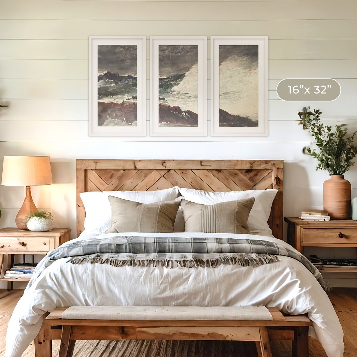 Moody Ocean in Shades of Pewter Triptych - Sage and Rose Prints