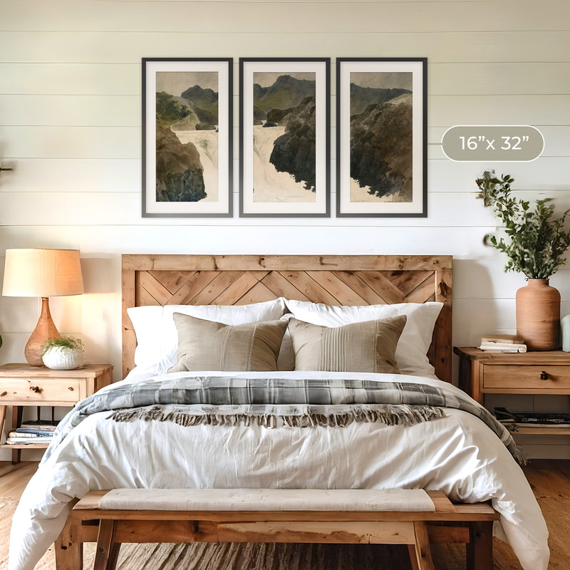 River Rapids Muted Watercolor Triptych - Sage and Rose Prints