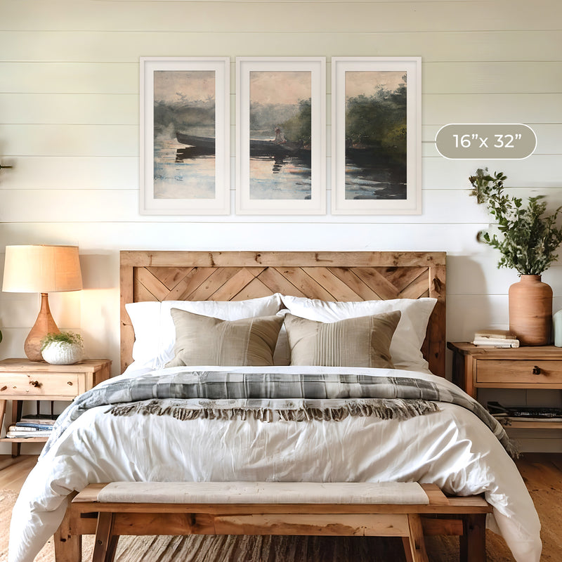 Muted Waters Fishing Watercolor Triptych - Sage and Rose Prints