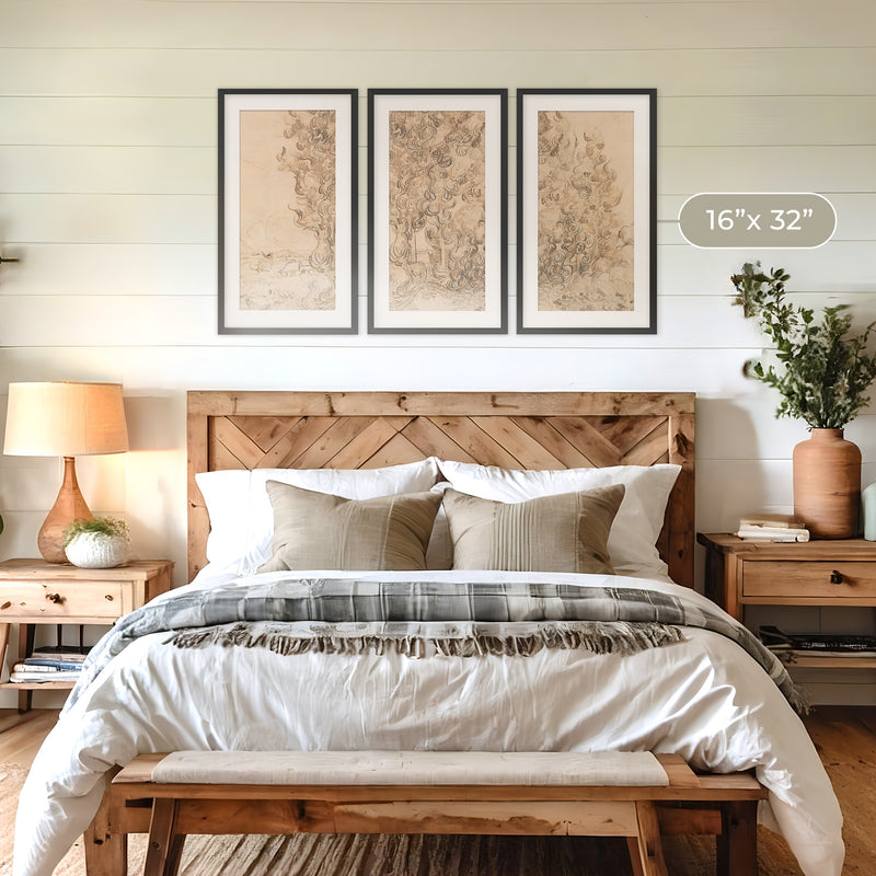 Vintage Drawing by Vincent Van Gogh Triptych - Sage and Rose Prints