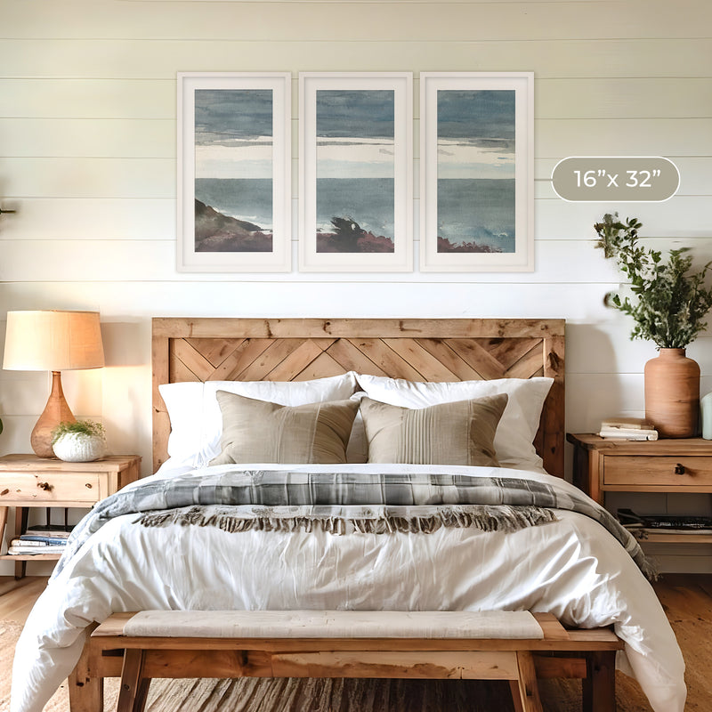 Slate Blue Seascape Painting Triptych - Sage and Rose Prints