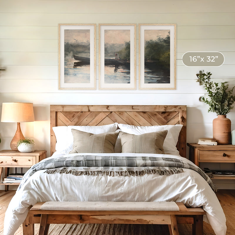 Muted Waters Fishing Watercolor Triptych - Sage and Rose Prints