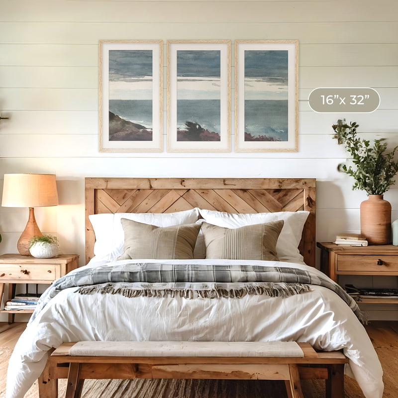 Slate Blue Seascape Painting Triptych - Sage and Rose Prints