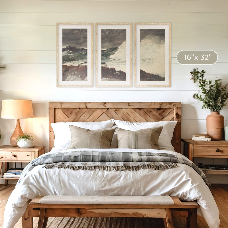 Moody Ocean in Shades of Pewter Triptych - Sage and Rose Prints