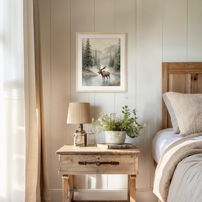 Watercolor Moose Art No1 - Sage and Rose Prints