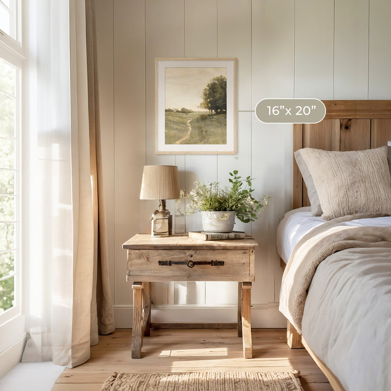 Muted Green Countryside Landscape No2 - Sage and Rose Prints