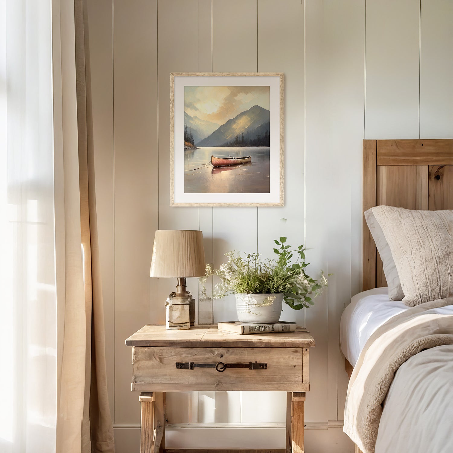 Lake Painting with Bright Colors No1 - Sage and Rose Prints