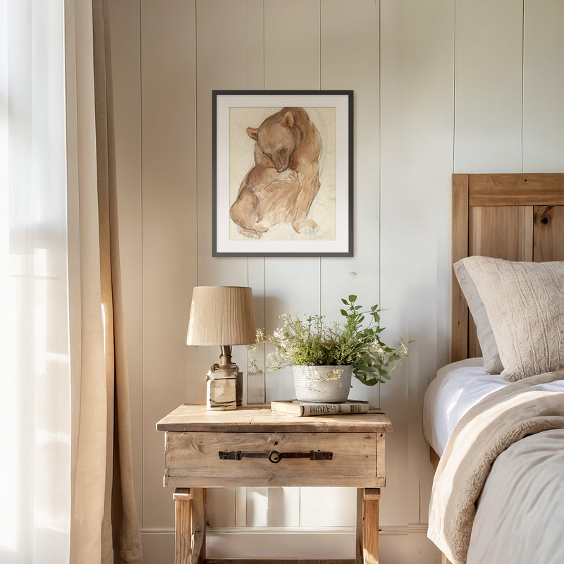Bear Drawing in Earth Tones - Sage and Rose Prints