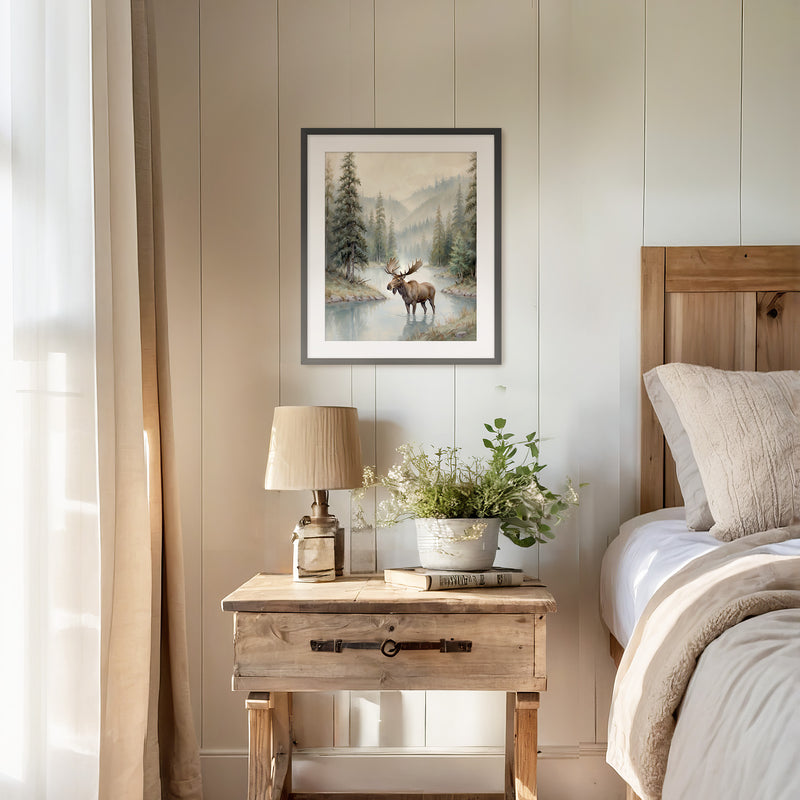 Watercolor Moose Art No1 - Sage and Rose Prints