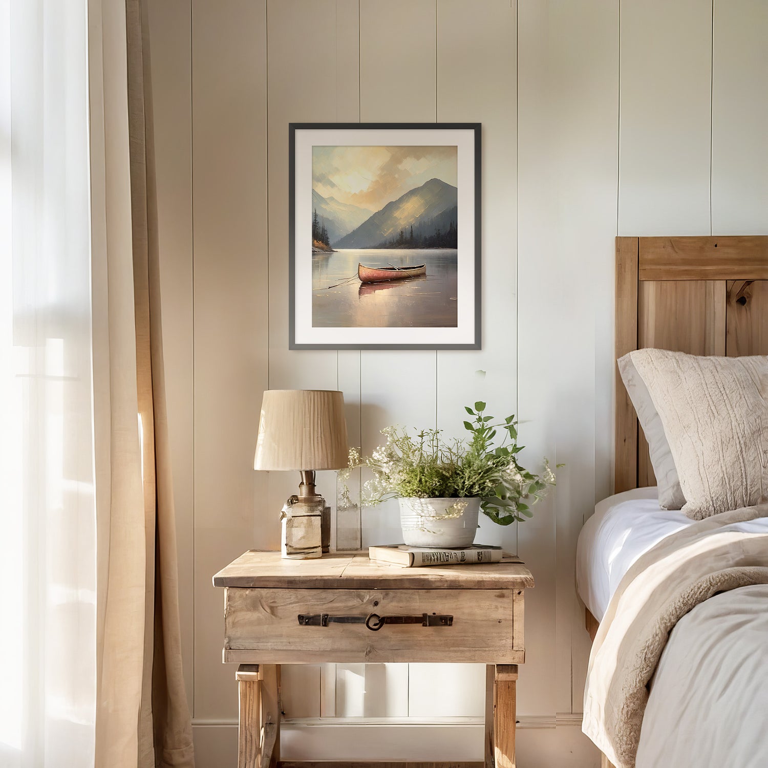 Lake Painting with Bright Colors No1 - Sage and Rose Prints