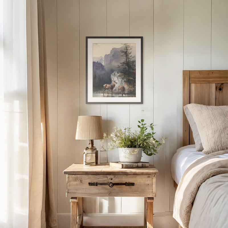 Classical Painting of Deer No1 - Sage and Rose Prints