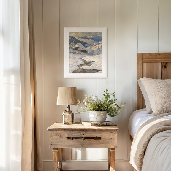 Cabin in the Snow Painting No1 - Sage and Rose Prints