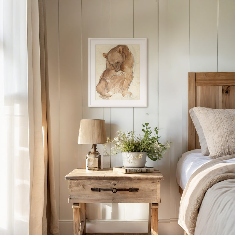Bear Drawing in Earth Tones - Sage and Rose Prints