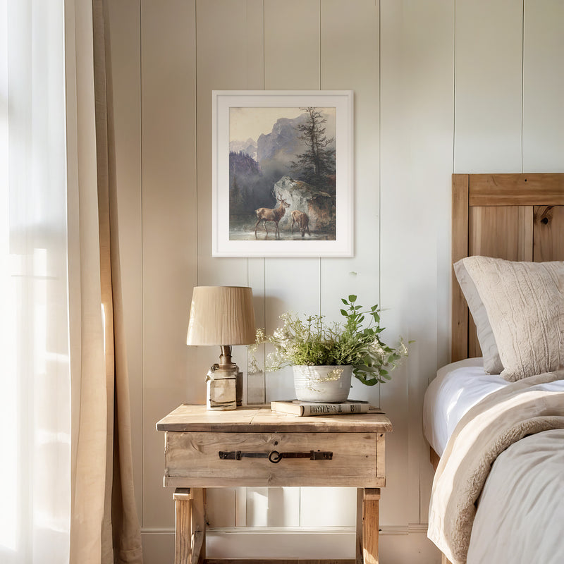 Classical Painting of Deer No1 - Sage and Rose Prints