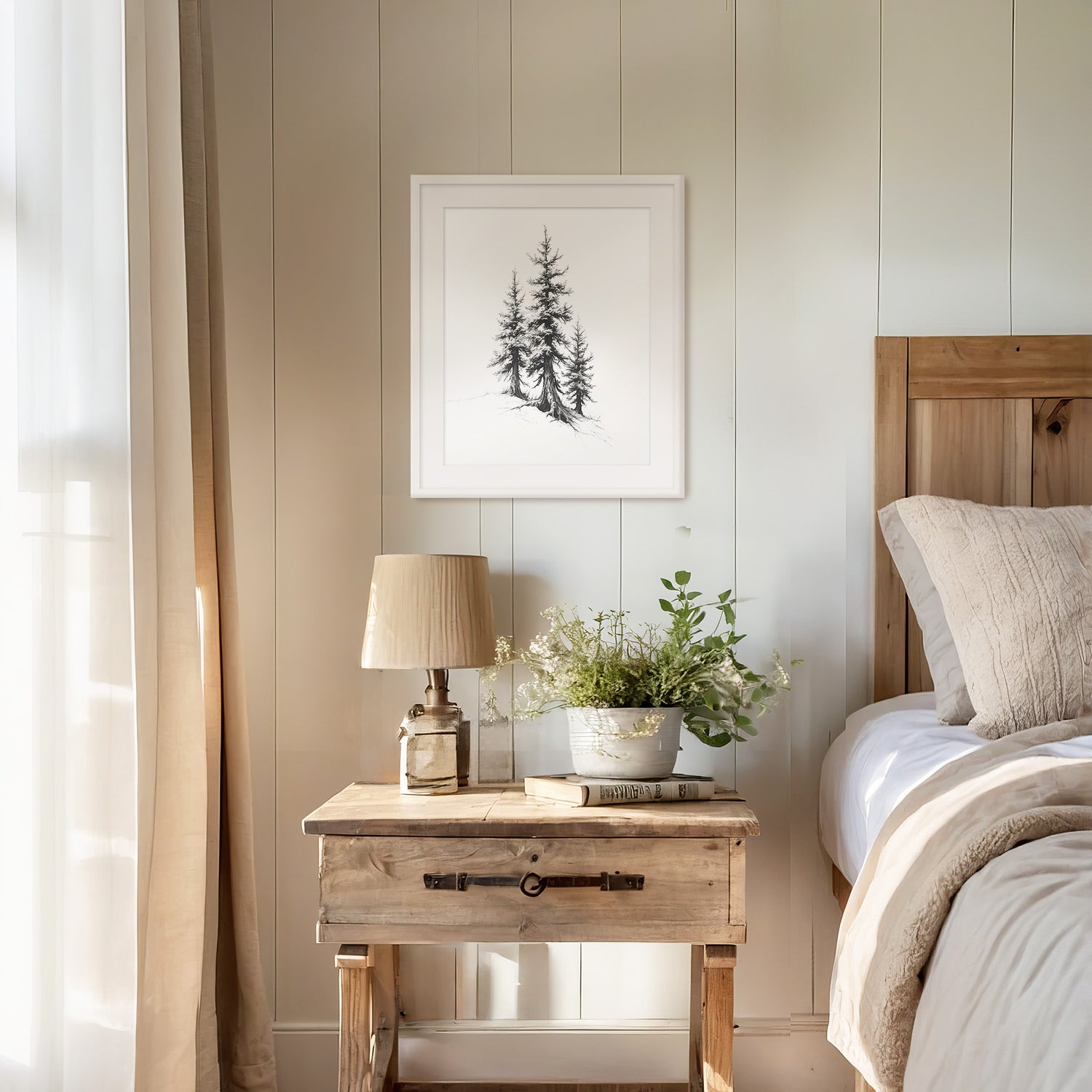 Black and White Drawing of Evergreen Tree - Sage and Rose Prints