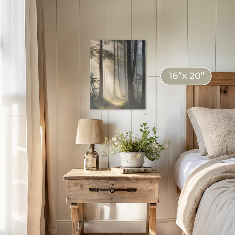 Sunlight Through a Misty Forest No1 - Sage and Rose Prints