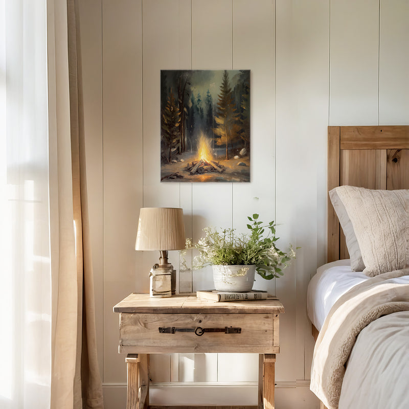 Cozy Campfire Forest Painting No1 - Sage and Rose Prints