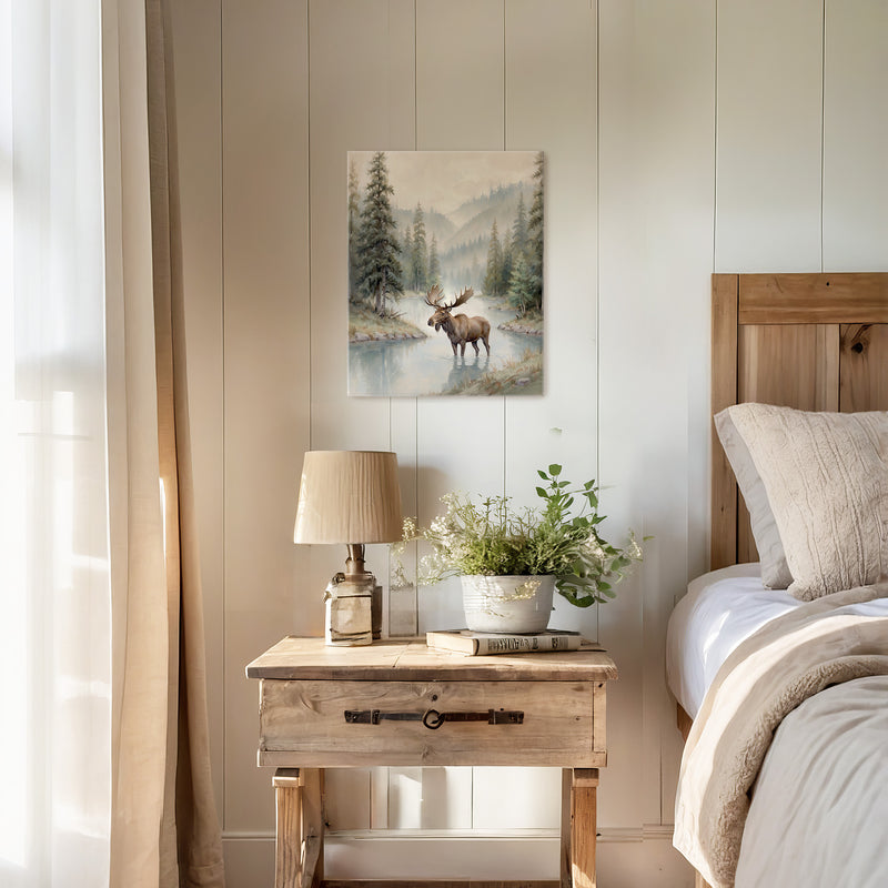 Watercolor Moose Art No1 - Sage and Rose Prints