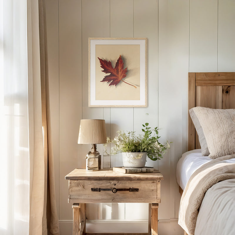 Leaf Drawing in Shades of Red No1 - Sage and Rose Prints