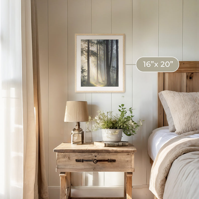 Sunlight Through a Misty Forest No1 - Sage and Rose Prints