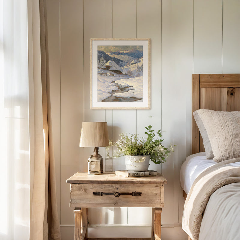 Cabin in the Snow Painting No1 - Sage and Rose Prints