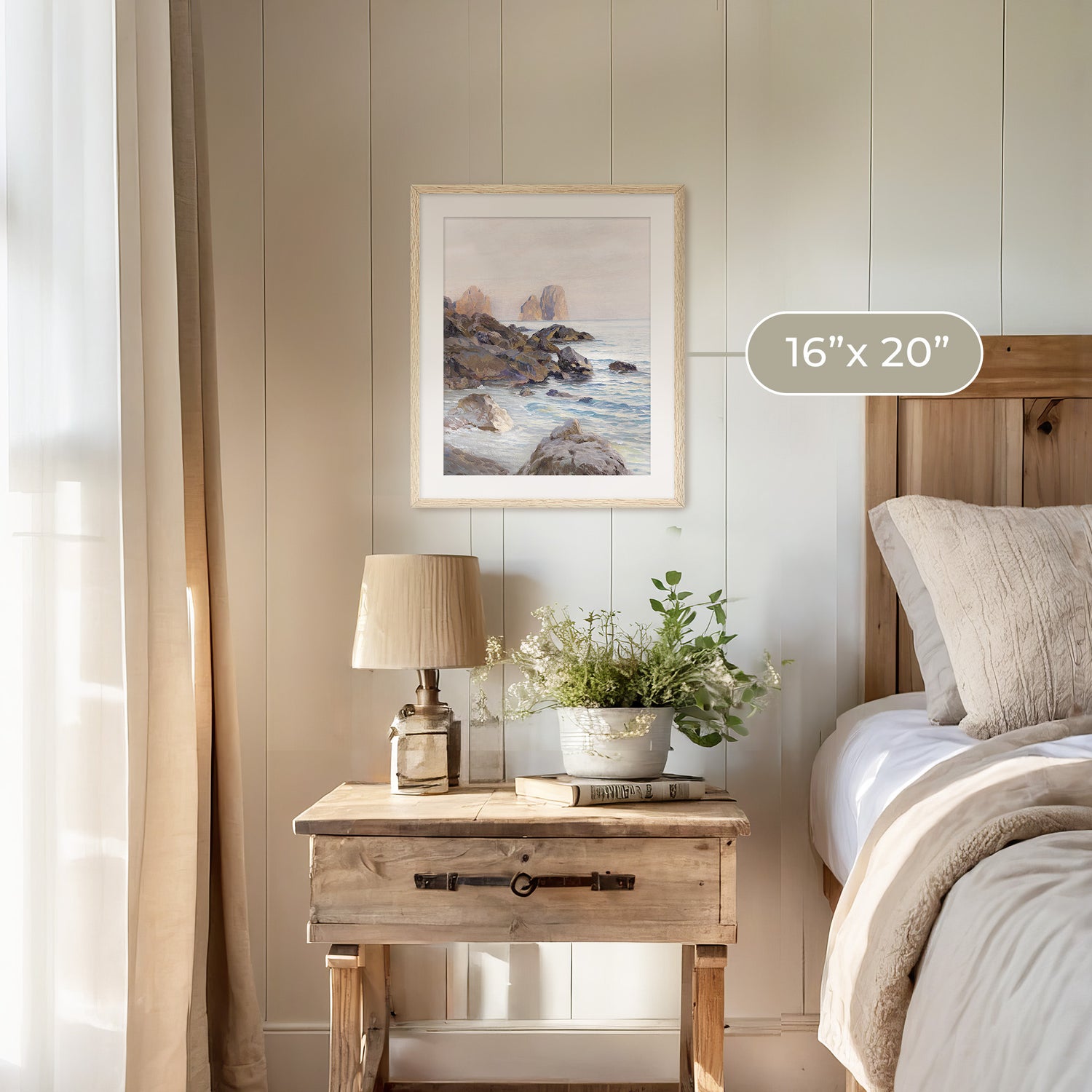 Seaside Sunrise with Coral Pink No1 - Sage and Rose Prints
