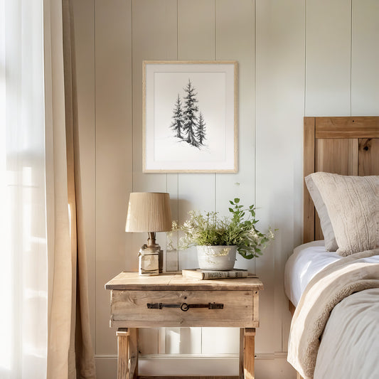 Black and White Drawing of Evergreen Tree - Sage and Rose Prints