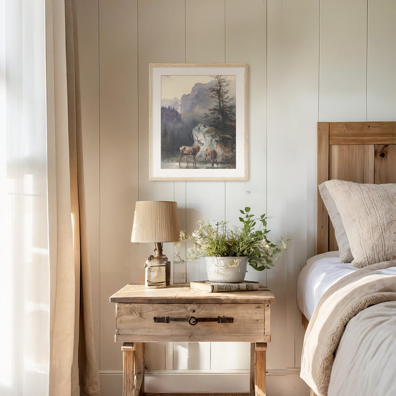 Classical Painting of Deer No1 - Sage and Rose Prints