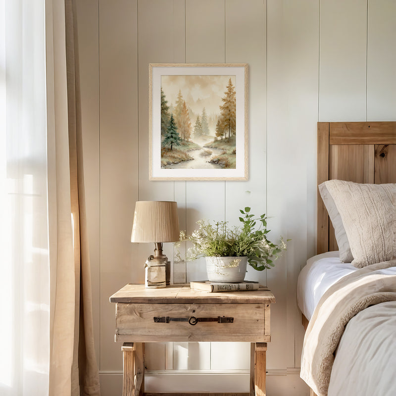 Forest Watercolor in Fall Colors - Sage and Rose Prints