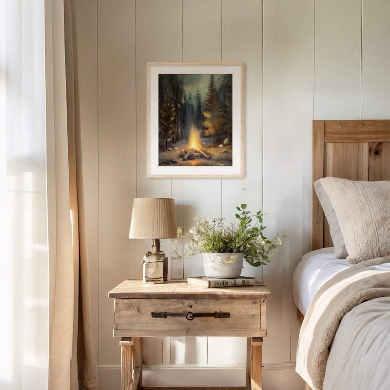 Cozy Campfire Forest Painting No1 - Sage and Rose Prints