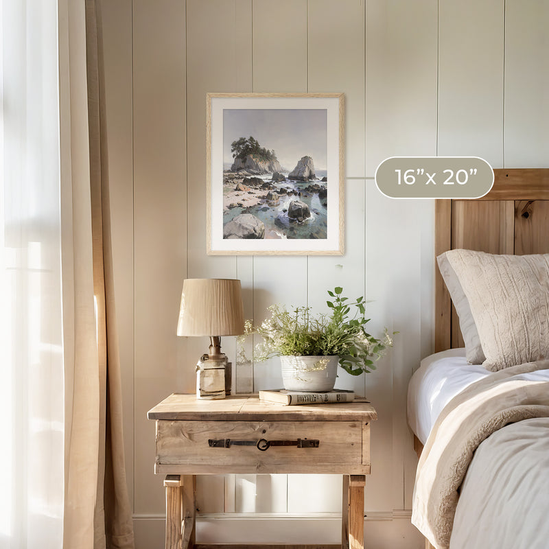 Rocky Beach Painting No1 - Sage and Rose Prints