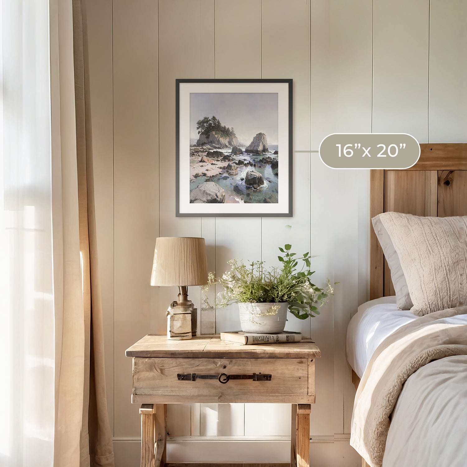 Rocky Beach Painting No1 - Sage and Rose Prints