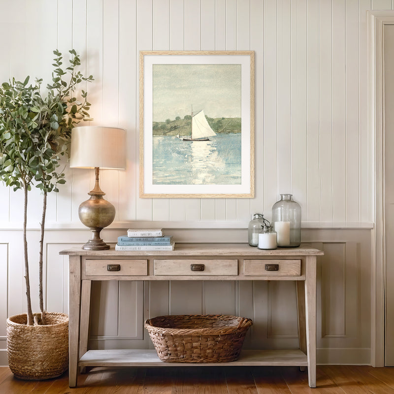 Sage and Light Blue Coastal Sailboat Art - Sage and Rose Prints
