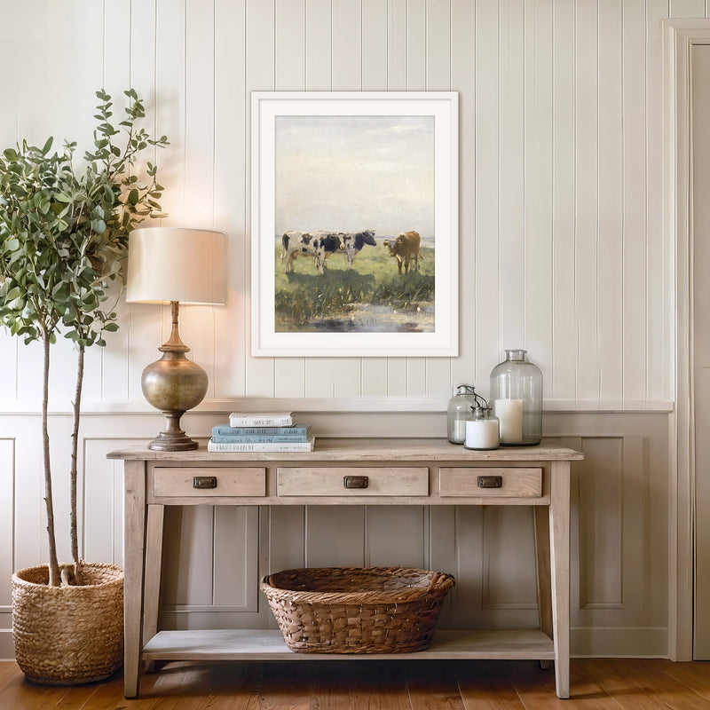 Old Masters Cow Pasture Painting No1 - Sage and Rose Prints