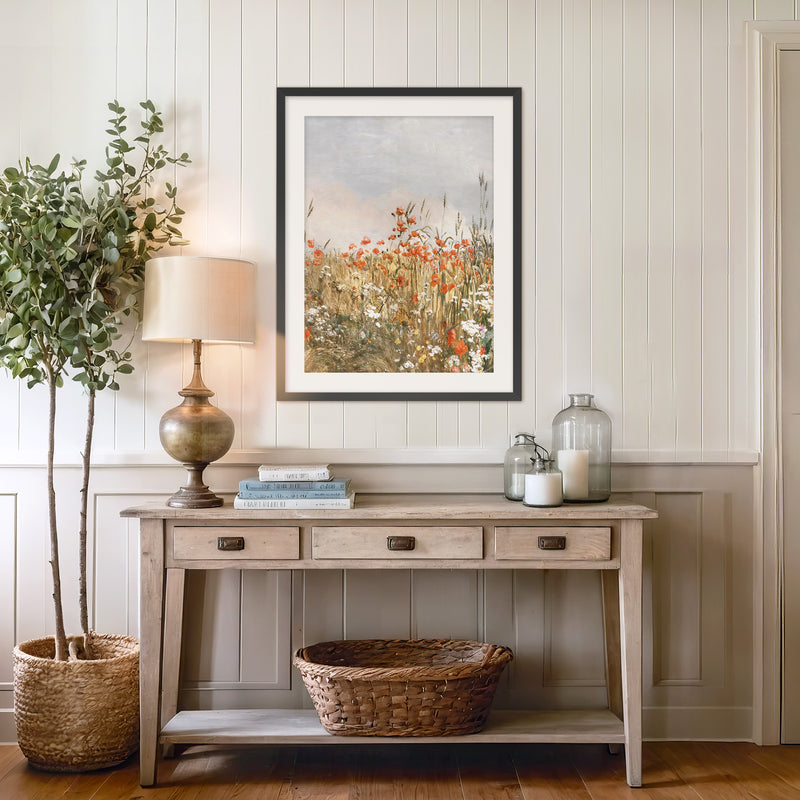Poppy Landscape Art - Sage and Rose Prints