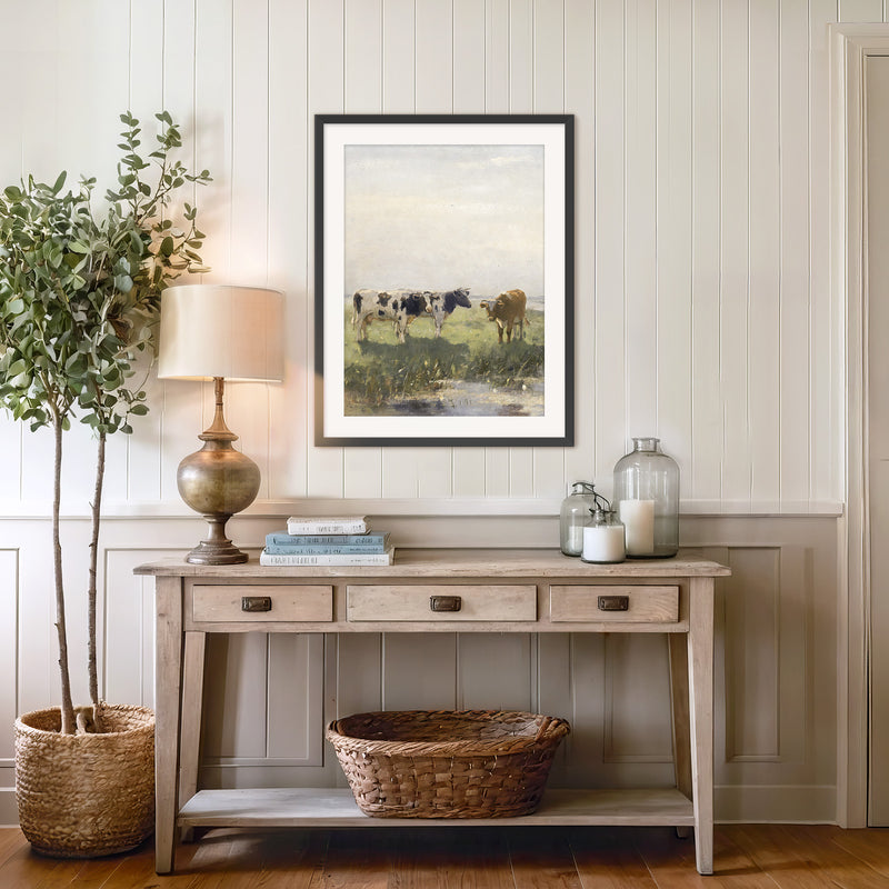 Old Masters Cow Pasture Painting No1 - Sage and Rose Prints