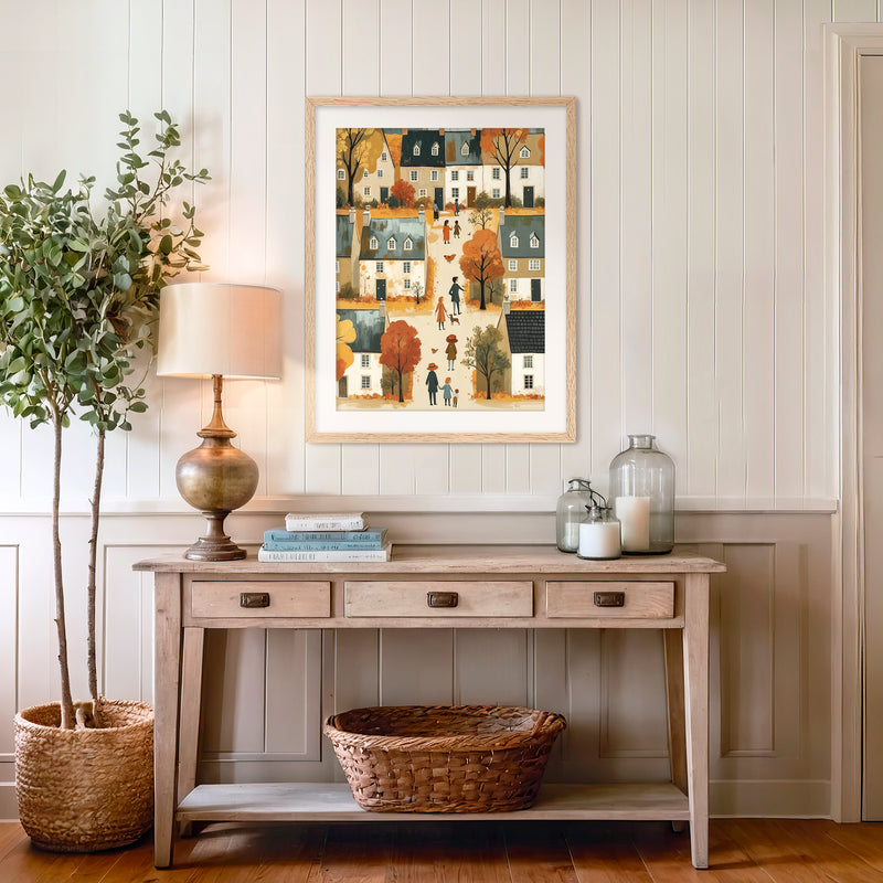 Cozy Fall Village Folk Fall Art Print - Sage and Rose Prints