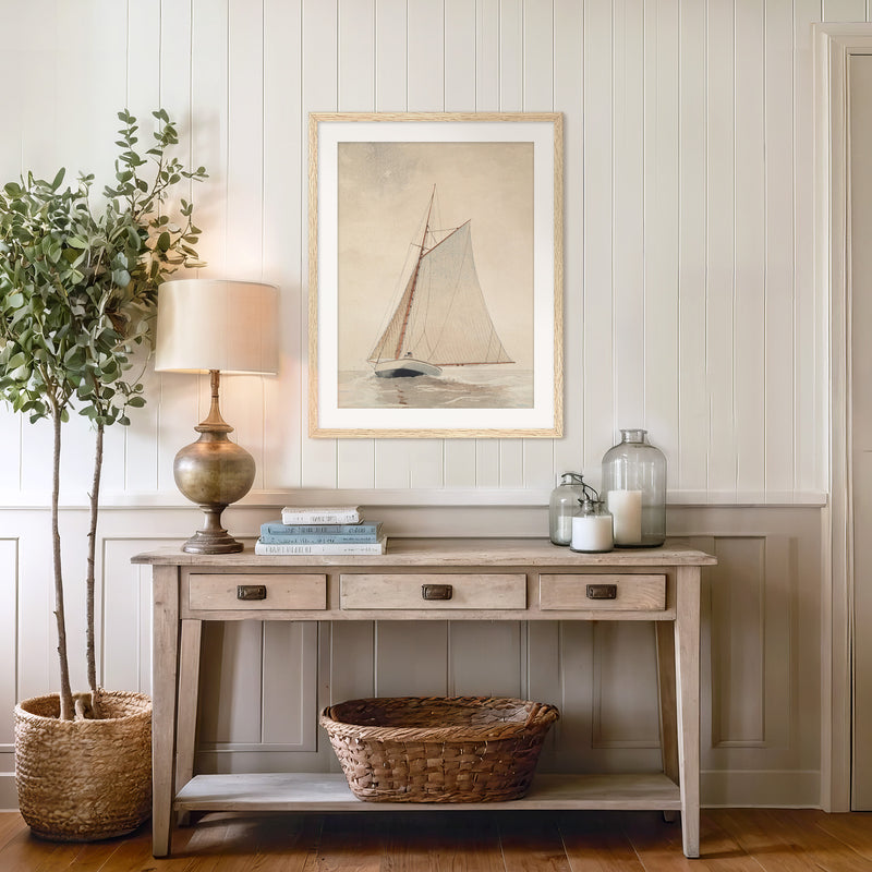 Vintage Beige Sailboat Print - Sage and Rose Prints